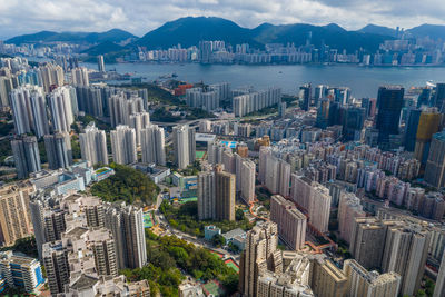 High angle view of city buildings