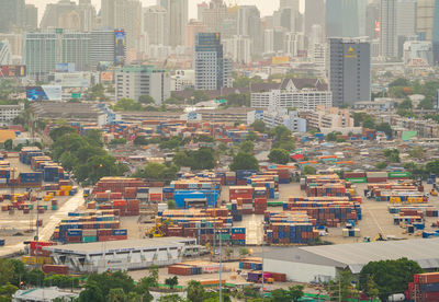 High angle view of buildings in city