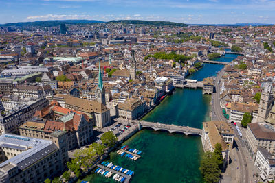 High angle view of buildings in city