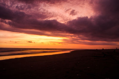 Scenic view of beach against dramatic sky