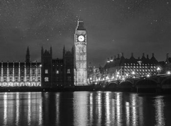 View of clock tower at night