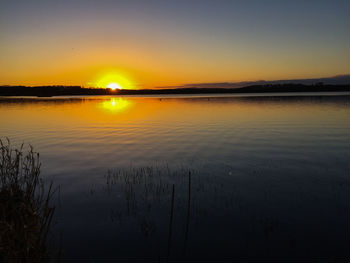 Scenic view of lake at sunset