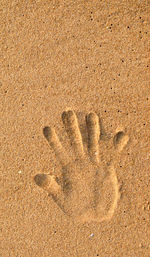 High angle view of footprints on sand