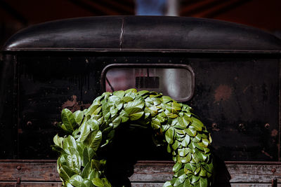 View of wreath on car