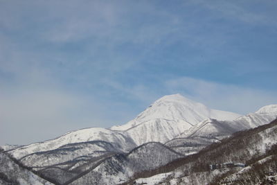 Scenic view of snowcapped mountains against sky