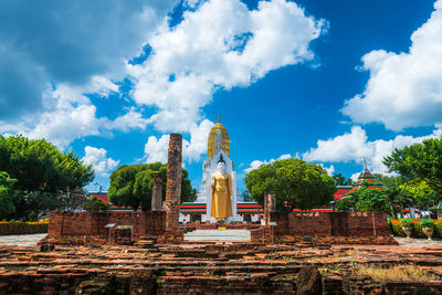 Low angle view of statue against sky