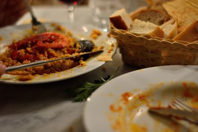 Close-up of pizza served on table