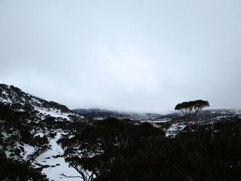 Scenic view of mountains against sky during winter