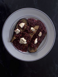 High angle view of food in plate