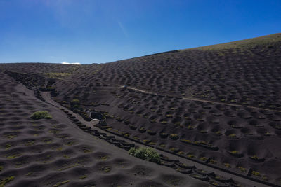 Typical vineyard in la geria, lanzarote, canary islands, spain