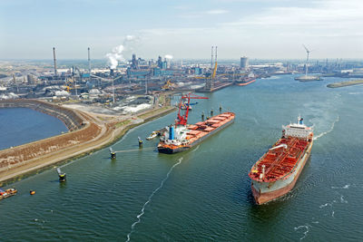 Aerial from heavy industry at ijmuiden ath the north sea canal in the netherlands