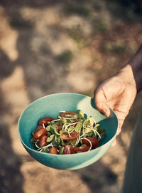 High angle view of person in bowl