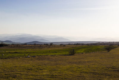 Mountain range landscape during sunset, view of mountain and hill lines, horizon in georgia