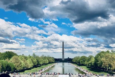 Scenic view of lake against cloudy sky