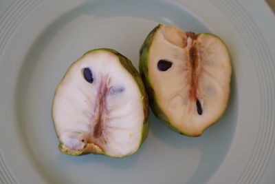 High angle view of fruit in plate
