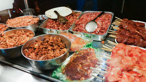 High angle view of food for sale on table