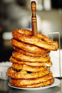 Close-up of pretzel stack