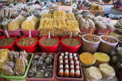 High angle view of food for sale at market