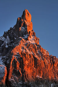 Italy, dolomities unesco heritage. scenic view of snowcapped  montains against clear sky. 