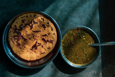 High angle view of drink on table