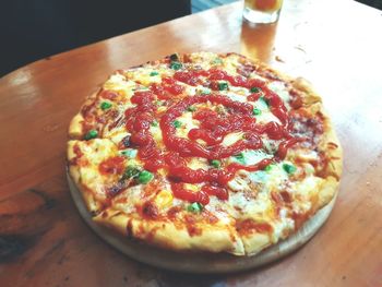 Close-up of pizza on table