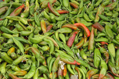 Full frame shot of chili peppers for sale at market