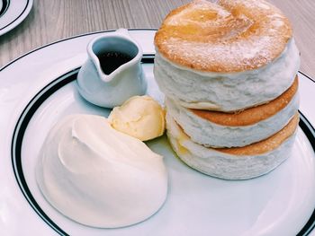 High angle view of breakfast on table