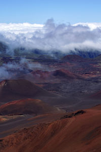 Aerial view of volcanic landscape against sky