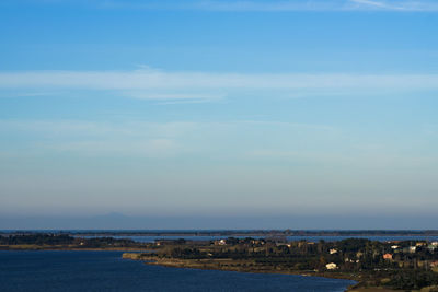 Scenic view of sea against blue sky