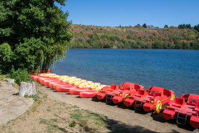 Scenic view of lake against blue sky