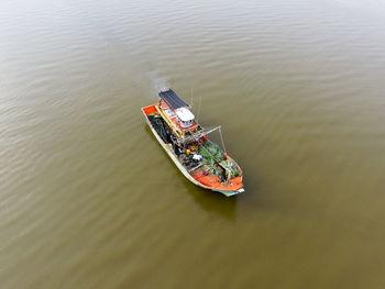 High angle view of boat in water