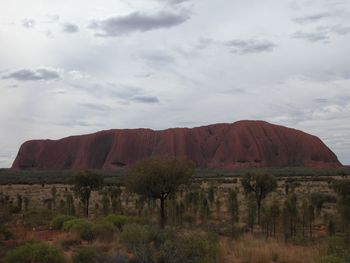 Rock formations on landscape against sky