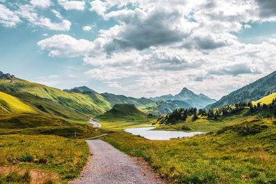 The körbersee, a high mountain lake on the hochtannbergpass in austria