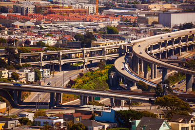 High angle view of elevated road amidst buildings in city
