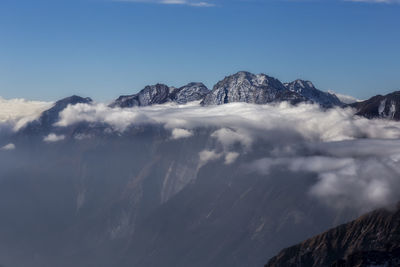 Scenic view of snowcapped mountains against sky