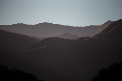 Scenic view of silhouette mountains against clear sky