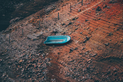 Aerial view of boat on land