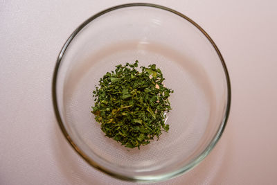 High angle view of vegetables in bowl on table