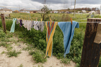 Low angle view of clothes drying on clothesline