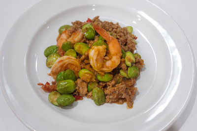 High angle view of food served in plate