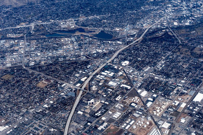 Aerial view of city buildings