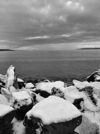 Scenic view of sea against cloudy sky