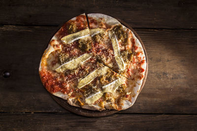 Directly above shot of pizza on table