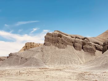 Rock formations in desert against sky