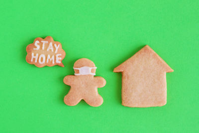 Close-up of cookies against green background