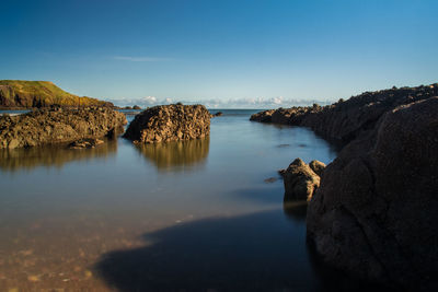 Panoramic view of sea against clear sky