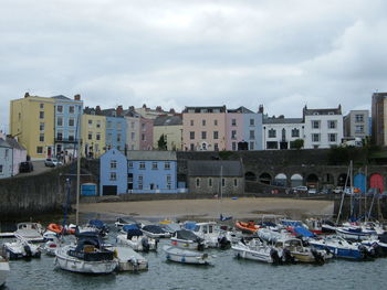 Boats moored at canal