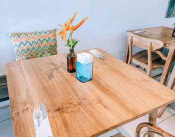 High angle view of potted plant on table