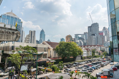 Modern buildings in city against sky