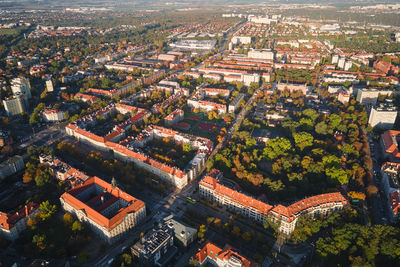 Residential building in european city, aerial view. wroclaw, poland